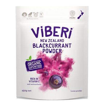ViBERi Organic Blackcurrant Powder 450g (Loose Powder) | New Zealand Grown Superfruit | Naturally high in Vitamin C and Antioxidants | Ideal for Smoothies & Training Plans