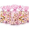 Blulu 105 Pcs Valentine's Day Pink Cellophane Bags with 100 Candy Twist Ties Valentines Treat Bag for Birthday Wedding Anniversary Baby Shower Favor Goody Bags in Polka Dot, Stripes and Chevron Design view 1