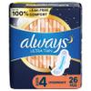 Always Ultra Thin Pads for Women, Size 4 Overnight Absorbency, Unscented with Wings, 26 Count view 1