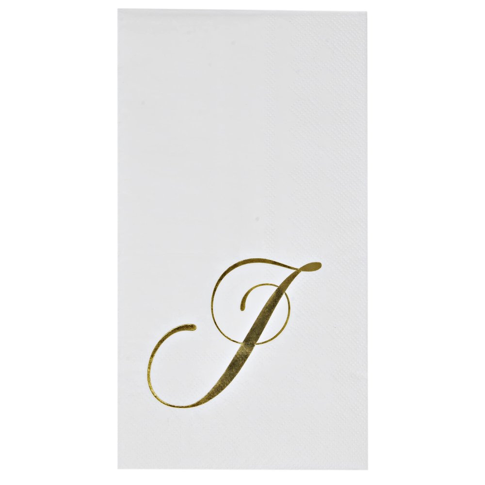 Gift Boutique - 100 Gold Monogram Guest Napkins Letter J Disposable Paper Pack Elegant Metallic Golden Foil Dinner, Napkin for Powder Room, Wedding, Birthday Party, Baby Shower Decorative Towels