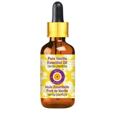Deve Herbes Pure Vanilla Essential Oil (Vanilla planifolia) with Glass Dropper Steam Distilled 50ml (1.69 oz)