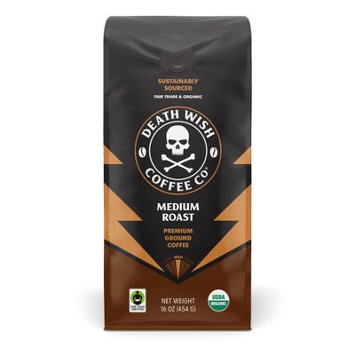 Death Wish Coffee, Organic and Fair Trade Medium Roast Ground Coffee, 16 Ounce (Pack of 1)