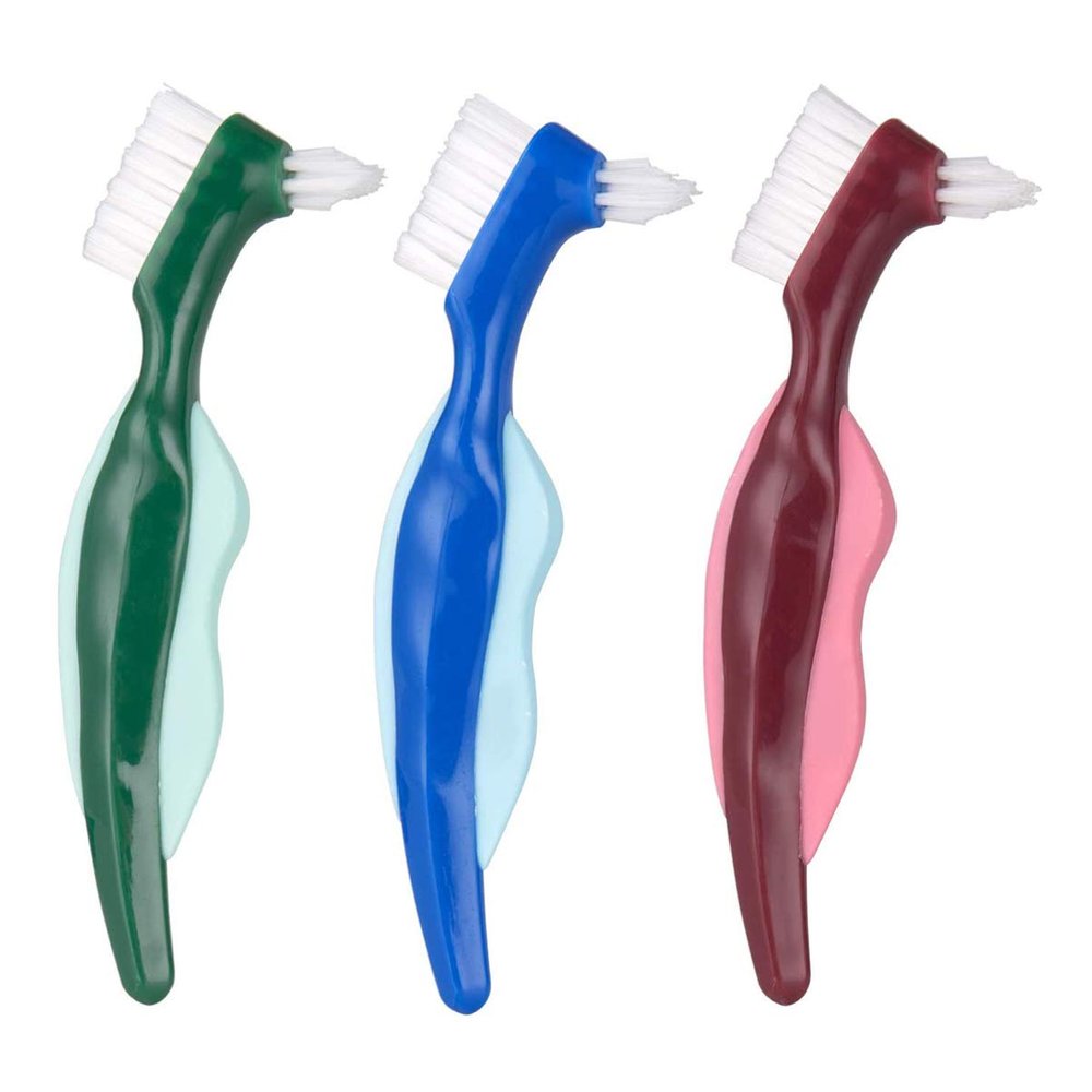 3pcs Denture Care Brush Double-Sided False Toothbrushes and Heads for Particle Removal and Ergonomic Design for Hard Reach Areas