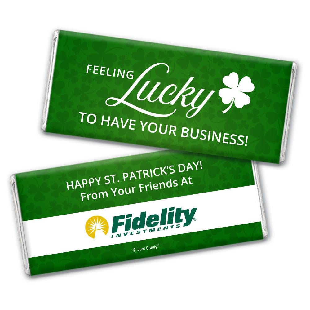 12ct St. Patrick's Day Candy Personalized Chocolate Bars (12 Pack) - Promotional Items Logo Candy Thank You