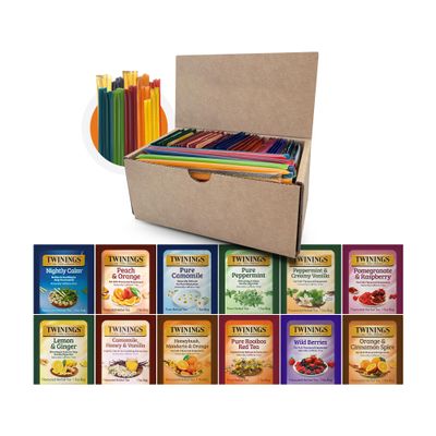 Twinings 48 Tea Bags Herbal Variety Pack  12 Herbal Flavors with 20 Honey Sticks, Perfect Tea Gift Set for Any Occasion