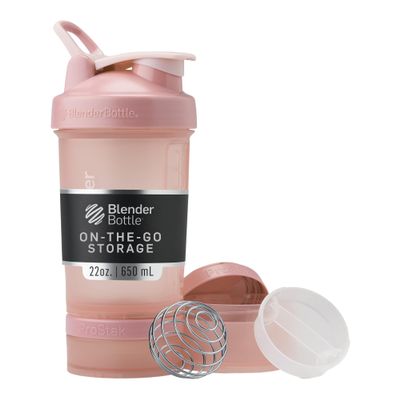 BlenderBottle Shaker Bottle with Pill Organizer and Storage for Protein Powder, Classic V2 ProStak System, 22-Ounce, Rose Pink