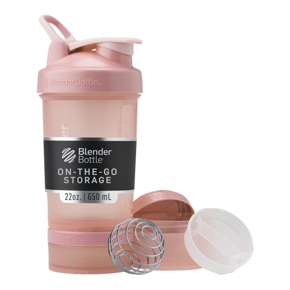 BlenderBottle Shaker Bottle with Pill Organizer and Storage for Protein Powder, Classic V2 ProStak System, 22-Ounce, Rose Pink