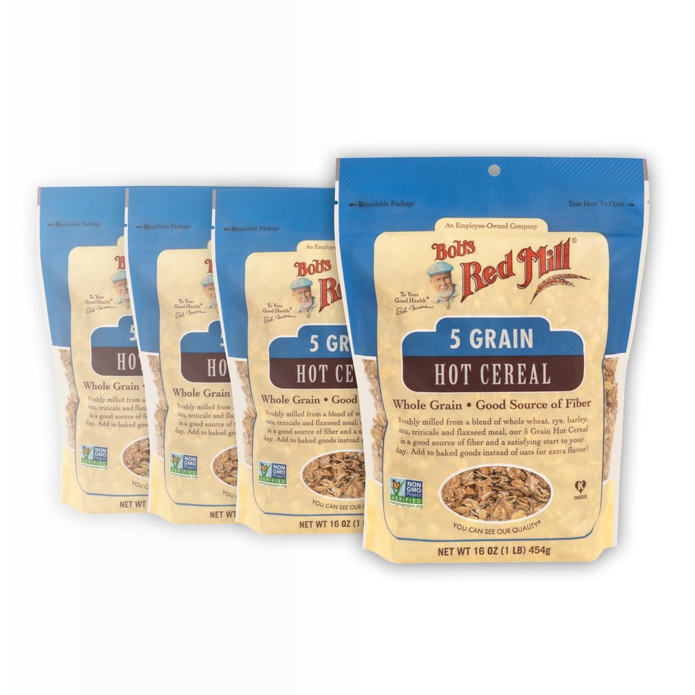 Bob's Red Mill 5 Grain Hot Cereal, 16oz (Pack of 4) - Non GMO, Vegan, Kosher