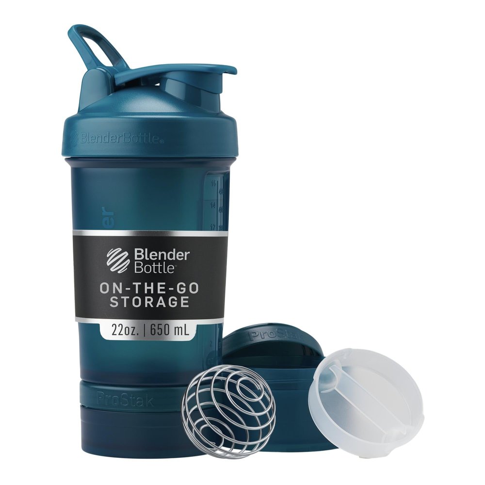 BlenderBottle Shaker Bottle with Pill Organizer and Storage for Protein Powder, Classic V2 ProStak System, 22-Ounce, Ocean Blue