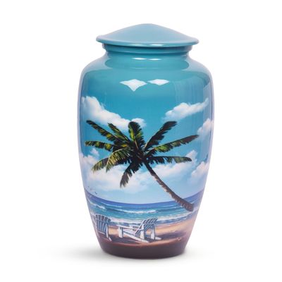 HLC URNS  Beach Blue Cremation Urn for Human Ashes - Adult Funeral Urn Handcrafted - Affordable Urn for Ashes (Adult (200 lbs)  10.5 x 6 , Cremation Urn)