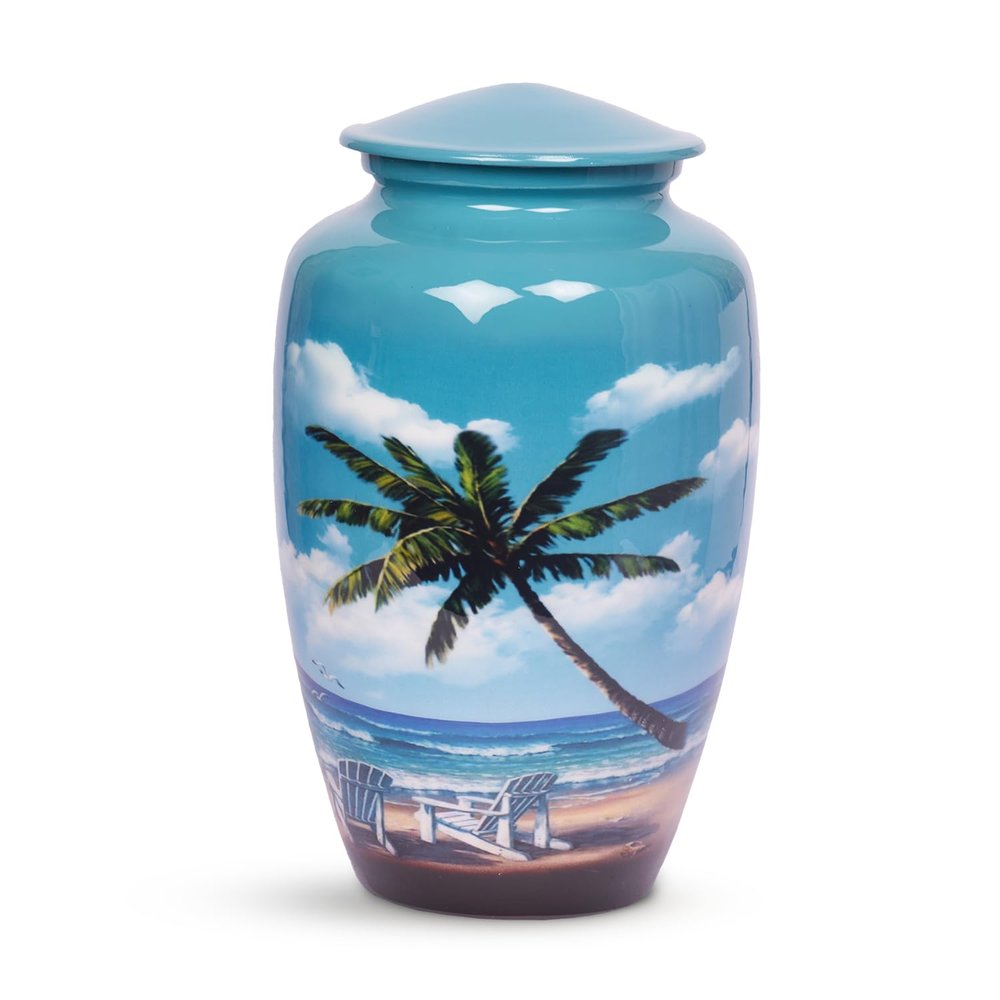HLC URNS  Beach Blue Cremation Urn for Human Ashes - Adult Funeral Urn Handcrafted - Affordable Urn for Ashes (Adult (200 lbs)  10.5 x 6 , Cremation Urn)