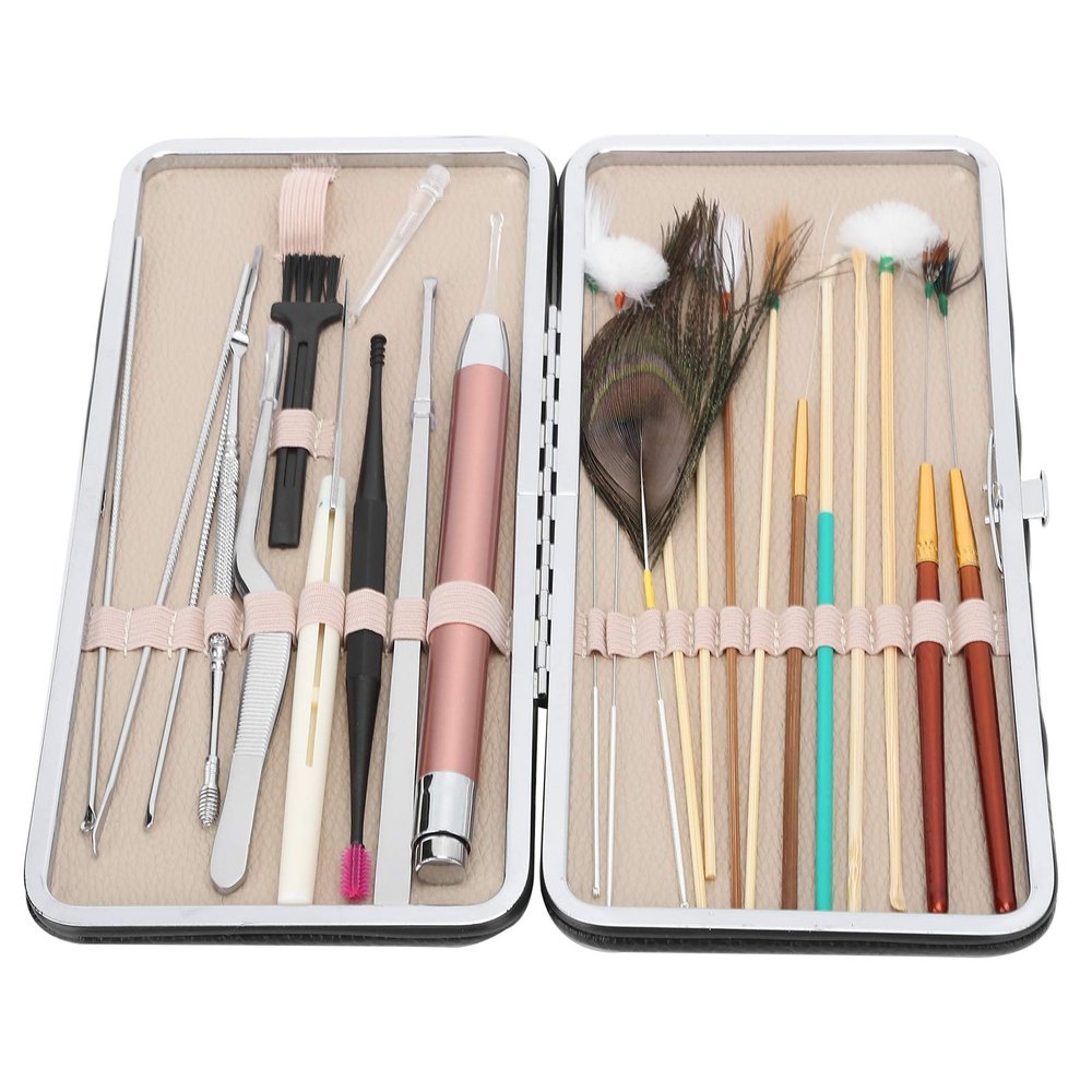 23 Pcs Ear Wax Removal Kit, Lighted Ear Pick Double Ended Ear Scoop Spoon Tweezer Stainless Steel Ear Wax Removal Tools with Storage Box(Black)