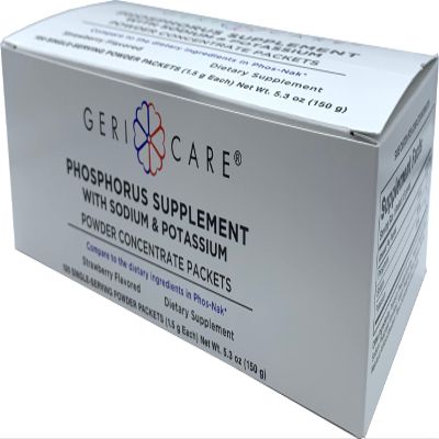 GeriCare Phosphorus Supplement Powder Packets, Strawberry Flavor, Supports Bone Strength & Energy Metabolism, Nerve, and Muscle Support, Electrolyte Mineral Supplement, 1.5g Each Packet (Box of 100)