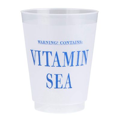 Santa Barbara Design Studio Party Cups 8-Count Reusable BPA-Free Plastic Frost Cups, 16-Ounce, Warning Contains Vitamin Sea