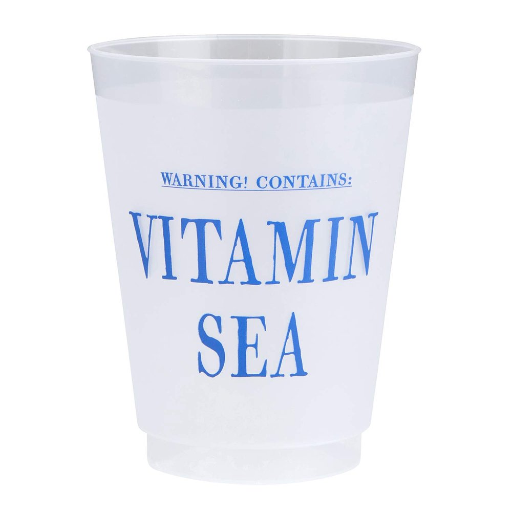 Santa Barbara Design Studio Party Cups 8-Count Reusable BPA-Free Plastic Frost Cups, 16-Ounce, Warning Contains Vitamin Sea