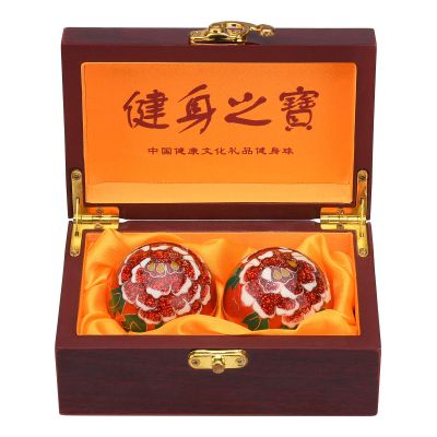 1.97'' Chinese Baoding Balls Hand Exercise Massage Balls with Box Red Rose Pattern Balls with Chimes Parents Gift TQZDBS71