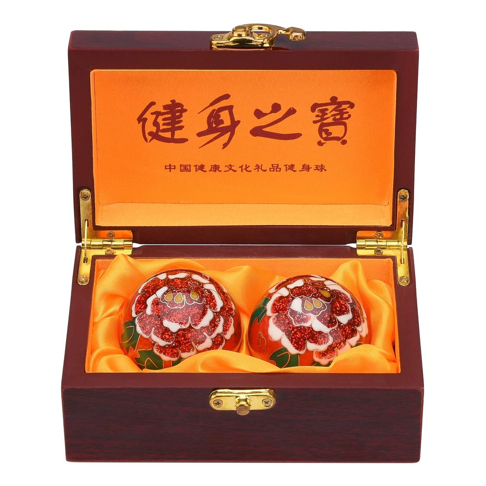 1.97'' Chinese Baoding Balls Hand Exercise Massage Balls with Box Red Rose Pattern Balls with Chimes Parents Gift TQZDBS71