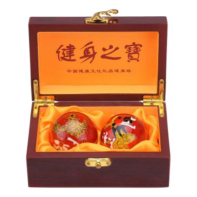 1.97'' Baoding Balls Hand Exercise Stress Balls with Chimes Dragon&Phoenix Pattern Red Balls with Box Parents Gift TQZDBS73