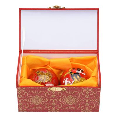 1.97'' Baoding Balls Hand Exercise Stress Balls with Chimes Dragon&Phoenix Pattern Red Balls with Box Parents Gift TQZDBS74