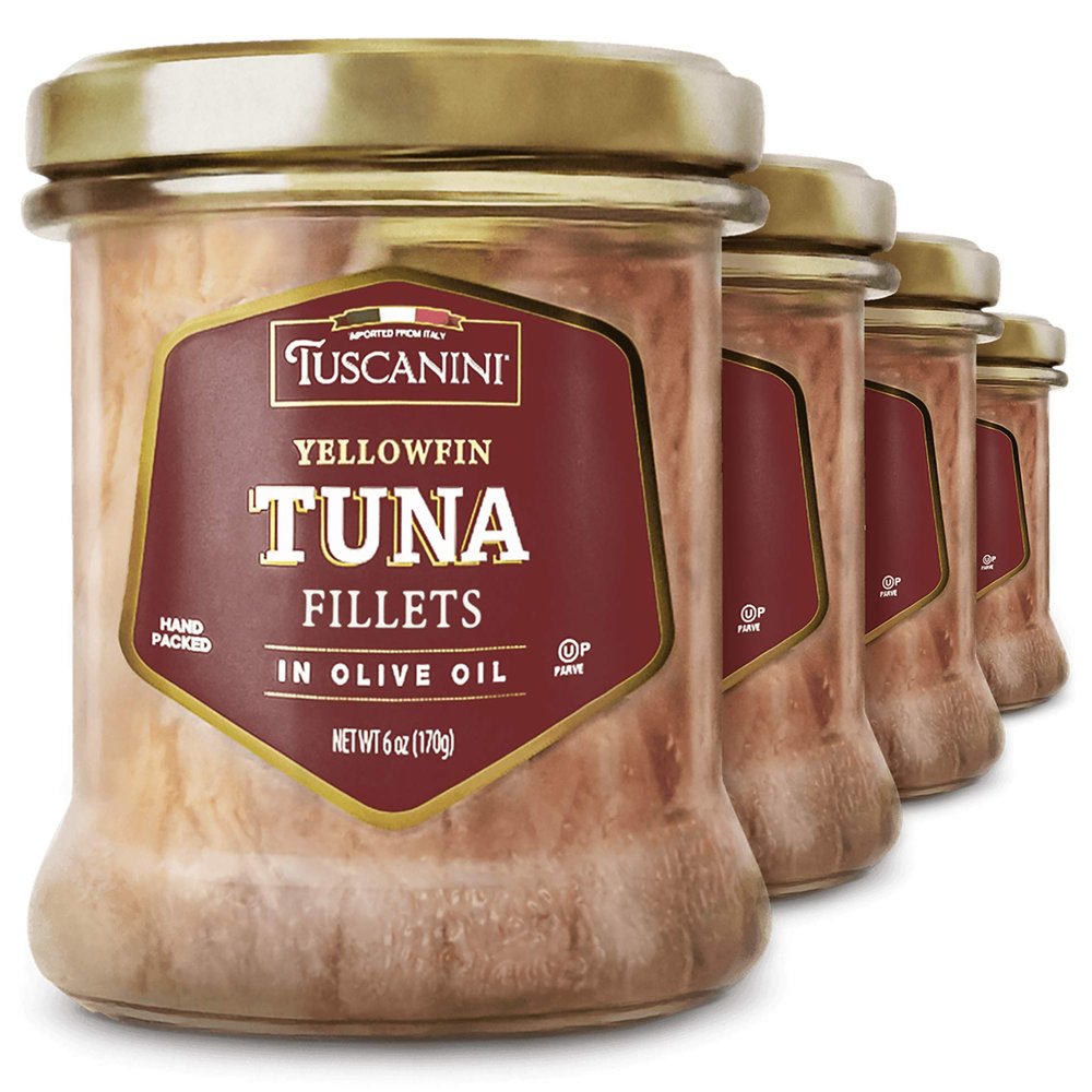 Tuscanini Italian Yellowfin Tuna Fillets in Pure Olive Oil 6oz (4 Pack), Gluten Free, Soy Free, Mineral Enriched, Rich Meaty Texture