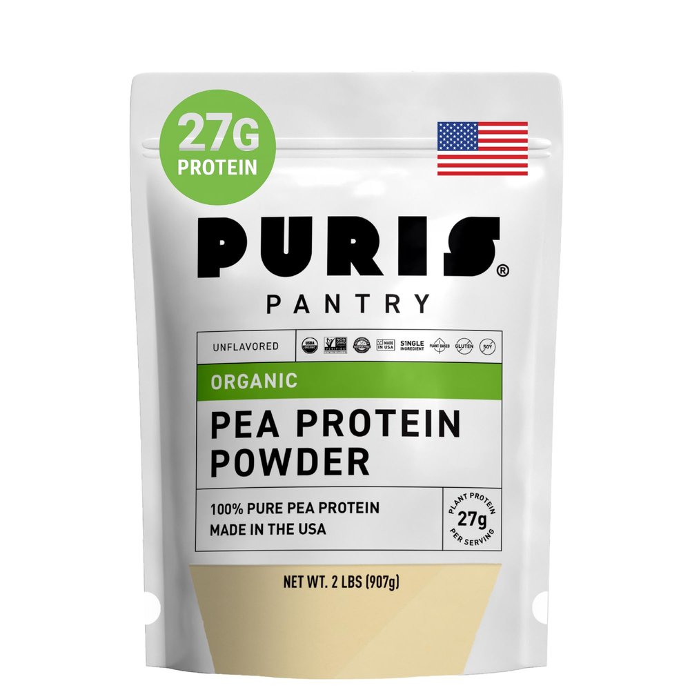 PURIS Organic Pea Protein Powder USDA Organic Vegan Protein | 27g Plant Protein Per Serving | Non-GMO Gluten-Free Soy-Free | Clean Label | Smooth Taste | Ideal for Shakes, Smoothies, Baking | 2 lb