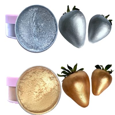 Gold and Silver Edible Luster dust for cake decoration, dusting powder, Metallic Food paint 5 grams Net each jar, Food grade 100% edible Kosher and Halal Certified.