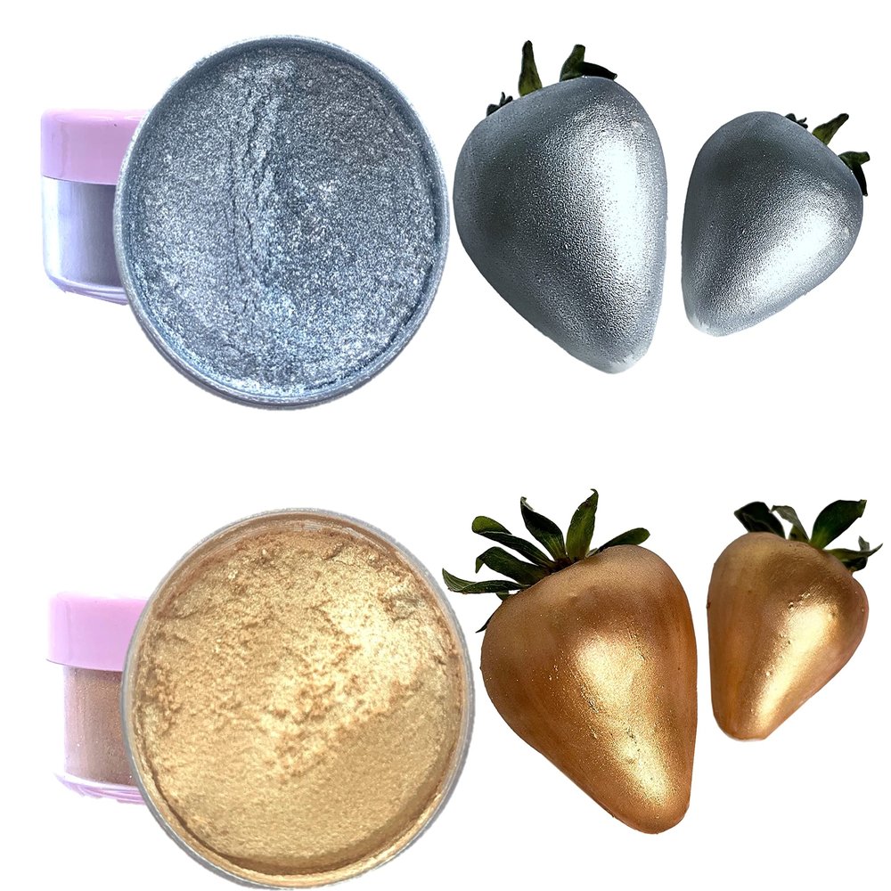 Gold and Silver Edible Luster dust for cake decoration, dusting powder, Metallic Food paint 5 grams Net each jar, Food grade 100% edible Kosher and Halal Certified.