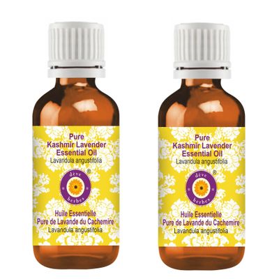 Deve Herbes Pure Kashmir Lavender Essential Oil (Lavandula angustifolia) Steam Distilled (Pack of Two) 100ml X 2 (6.76 oz)
