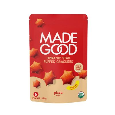 MadeGood Star Puffed Crackers, Pizza, 6 Bags (4.26oz Each) Gluten Free and Organic, Healthy Snacks