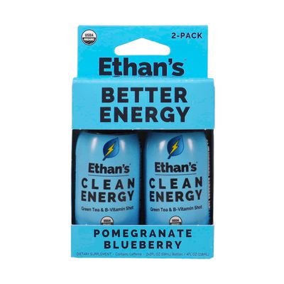 Ethan's Organic Clean Energy Shots Pomegranate Blueberry, Sugar Free Natural Pre-Workout Focus Boost, Gluten Free, Vegan, B6 & B12 Vitamin C with Green Tea Extract and Guayusa (2 Pack of 2oz Shots)