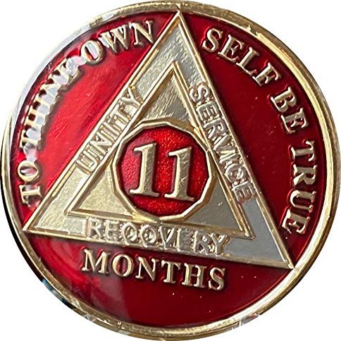 11 Month AA Medallion Metallic Mandarin Red Tri-Plate Sobriety Chip