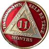 11 Month AA Medallion Metallic Mandarin Red Tri-Plate Sobriety Chip view 1