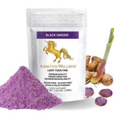 Addictive Wellness Thai Black Ginger for Men, Thai Black Ginger Supplement to Support Energy Metabolism, Endurance & Performance, Freeze Dried Black Ginger Powder, 100 Grams, Vegan & Paleo