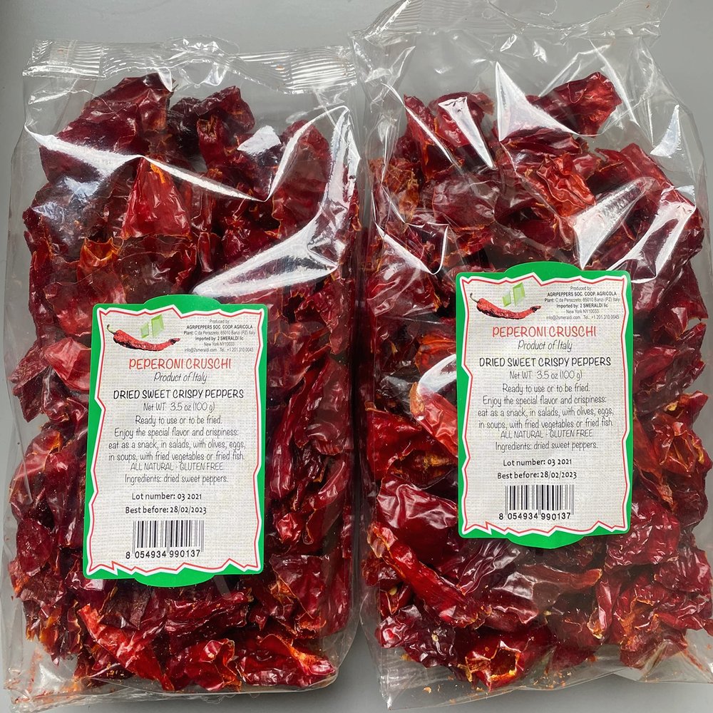 2SMERALDI PEPERONI CRUSCHI - ITALIAN SWEET CRISPY PEPPERS, TWO PACKS of 100g