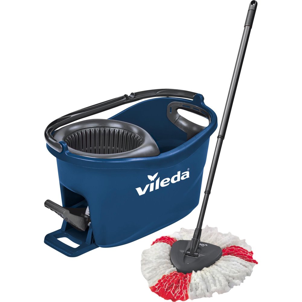 Vileda Turbo EasyWring & Clean Floor Mop Complete Set, Mop and Bucket with Power Spinner, Blue
