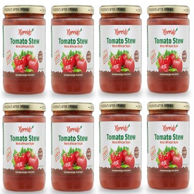 Nerrido Canned Tomato Stew & Jollof Rice Red Sauce, African Style Hot Pasta Sauce with Vegetables and Spices 16oz(454g) (X-Hot, 8 Pack)