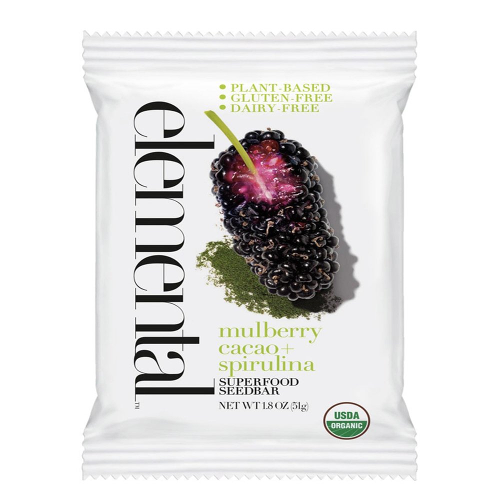 Elemental Superfood Seedbars, Mulberry Cacao + Spirulina, 1.8 Ounce - 12 Pack, 100% Certified Organic, Non-GMO Verified, Gluten Free, Dairy Free, Plant Based