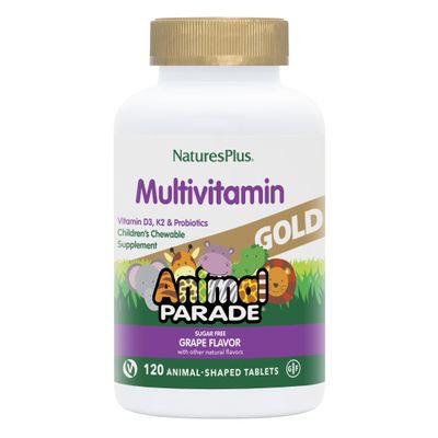 NaturesPlus Animal Parade Gold Children's Multivitamin, Grape Flavor - 120 Chewable Animal Shaped Tablets, Pack of 2 - Vegan, Gluten Free - 120 Servings