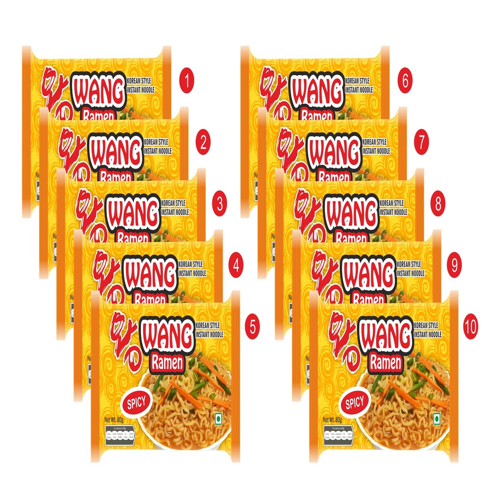 Wang Ramen Korean Style Spicy Instant Noodles, (80 g x Pack of 10)