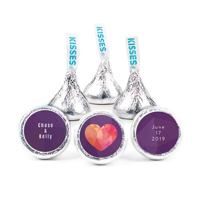 Personalized Wedding Kisses & Stickers (Assembly Required - 1 lb of Candy + 1 Sheet of Stickers) - Purple Heart