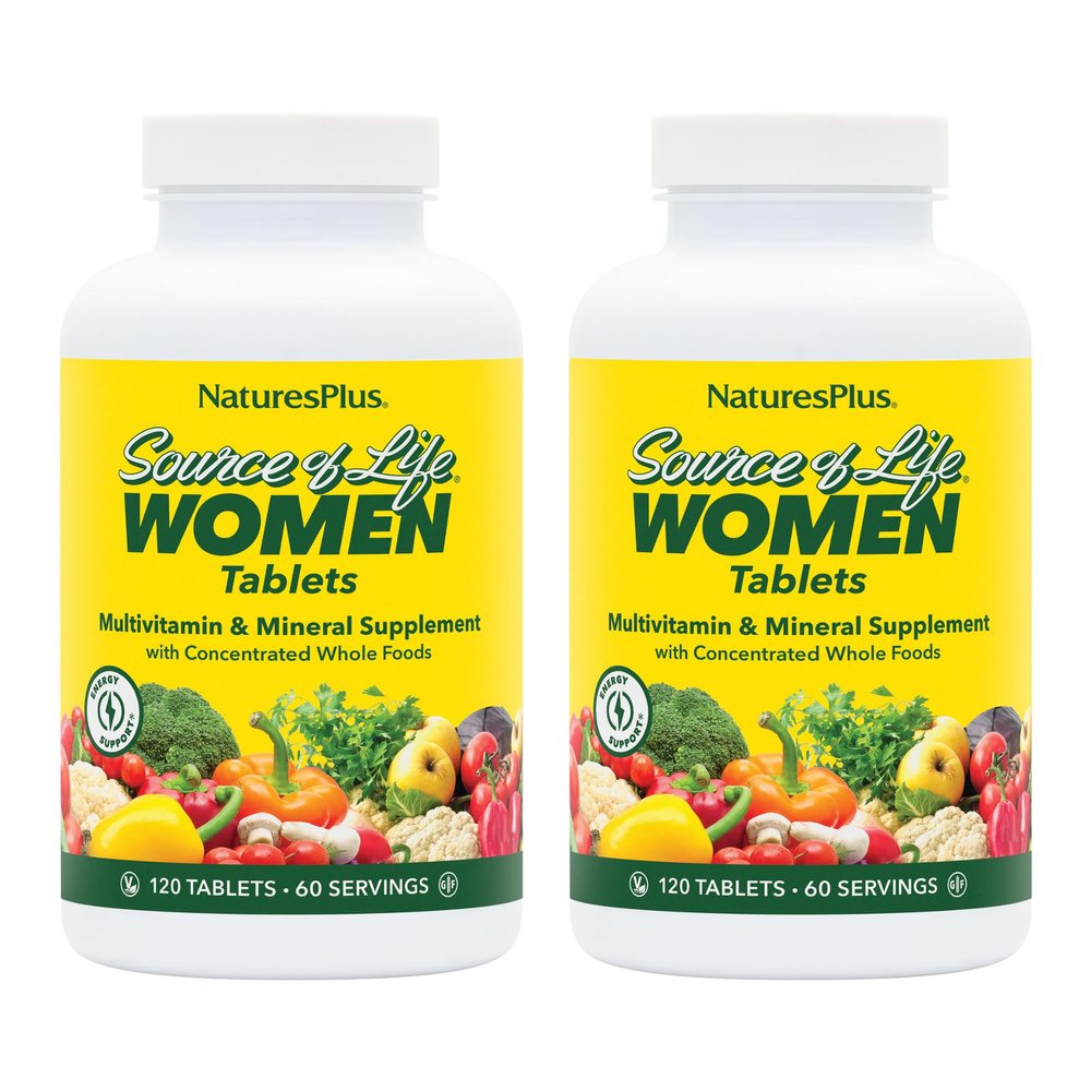 NaturesPlus Source of Life Women - 120 Tablets, Pack of 2 - Multivitamin & Mineral Supplement - with Iron, Calcium, Folate & Lutein - Gluten Free, Vegetarian - 120 Total Servings