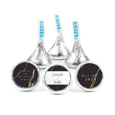 100ct Personalized Wedding Candy Kisses Favors - Candy Included - No Assembly Required - Black and Gold