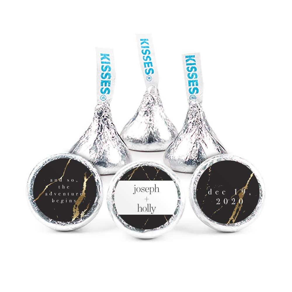 100ct Personalized Wedding Candy Kisses Favors - Candy Included - No Assembly Required - Black and Gold