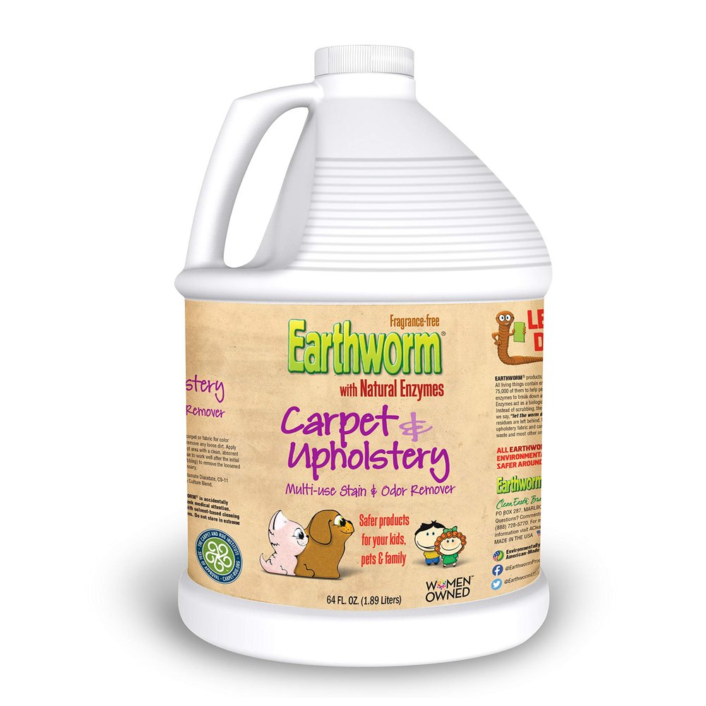 Earthworm Carpet & Upholstery Cleaner Multi-Use Stain & Odor Remover - Natural Enzymes, Safer for Family, Environmentally Responsible - 64 oz