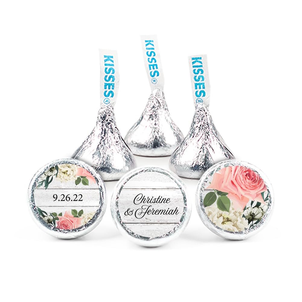 100ct Personalized Wedding Candy Kisses Favors - Candy Included - No Assembly Required - Rustic Botanicals
