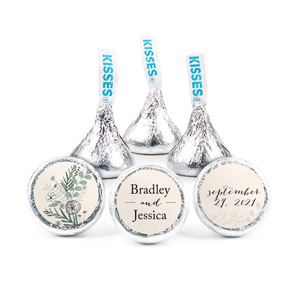 Personalized Wedding Kisses & Stickers (Assembly Required - 1 lb of Candy + 1 Sheet of Stickers) - Romantic Flora