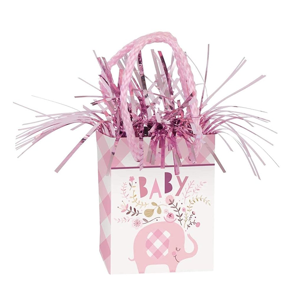 Pink Floral Elephant Mini Gift Bag Balloon Weight (1 Count) - Perfect for Party Decorations & Baby Showers