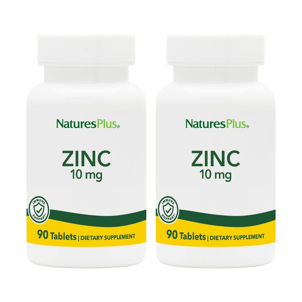 NaturesPlus Zinc 10 mg - 90 Tablets, Pack of 2 - Supports Immune Health & Overall Well-Being - High-Potency Amino Acid Chelate Form - Gluten Free, Vegetarian - 180 Total Servings