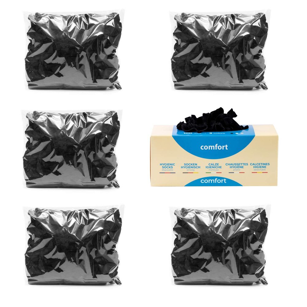 Pedsox, Refill 500pcs Disposable Hygienic Try On Socks, Comfort Line, Unisex, One Size, Black