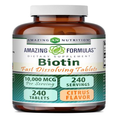 Amazing Formulas Biotin (Vitamin B7) 10,000 Mcg | Fast Dissolve Tablets Supplement | Citrus Flavor | Non-GMO | Gluten-Free | Made in USA (1 Pack | 240 Count)